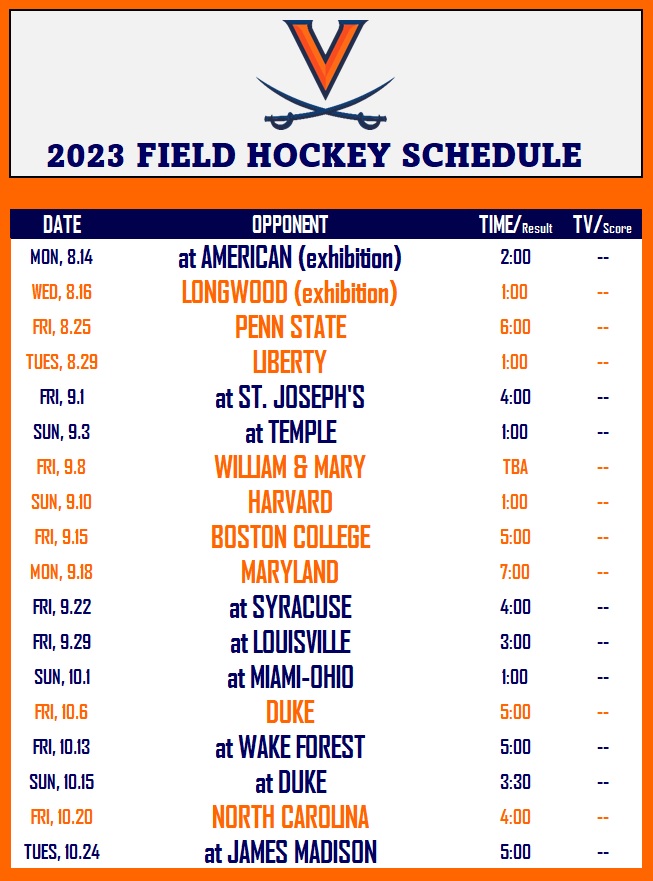 Field Hockey UVA announces 2023 schedule Jerry Ratcliffe